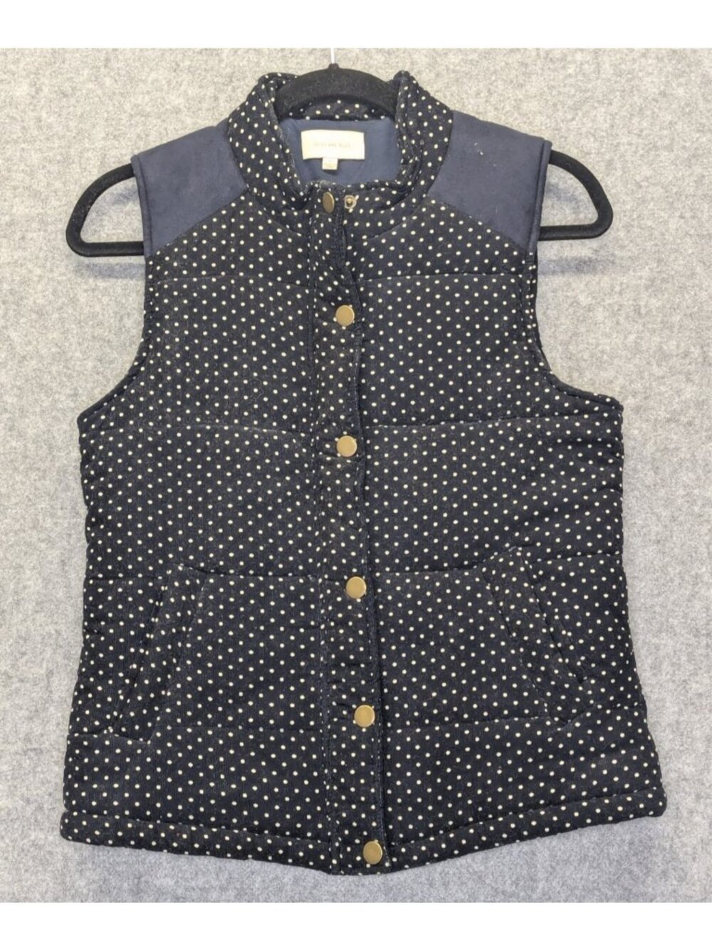 Skies Are Blue Womens XS Vest Navy Polka Dot Puffer Outdoor Hiking Jacket